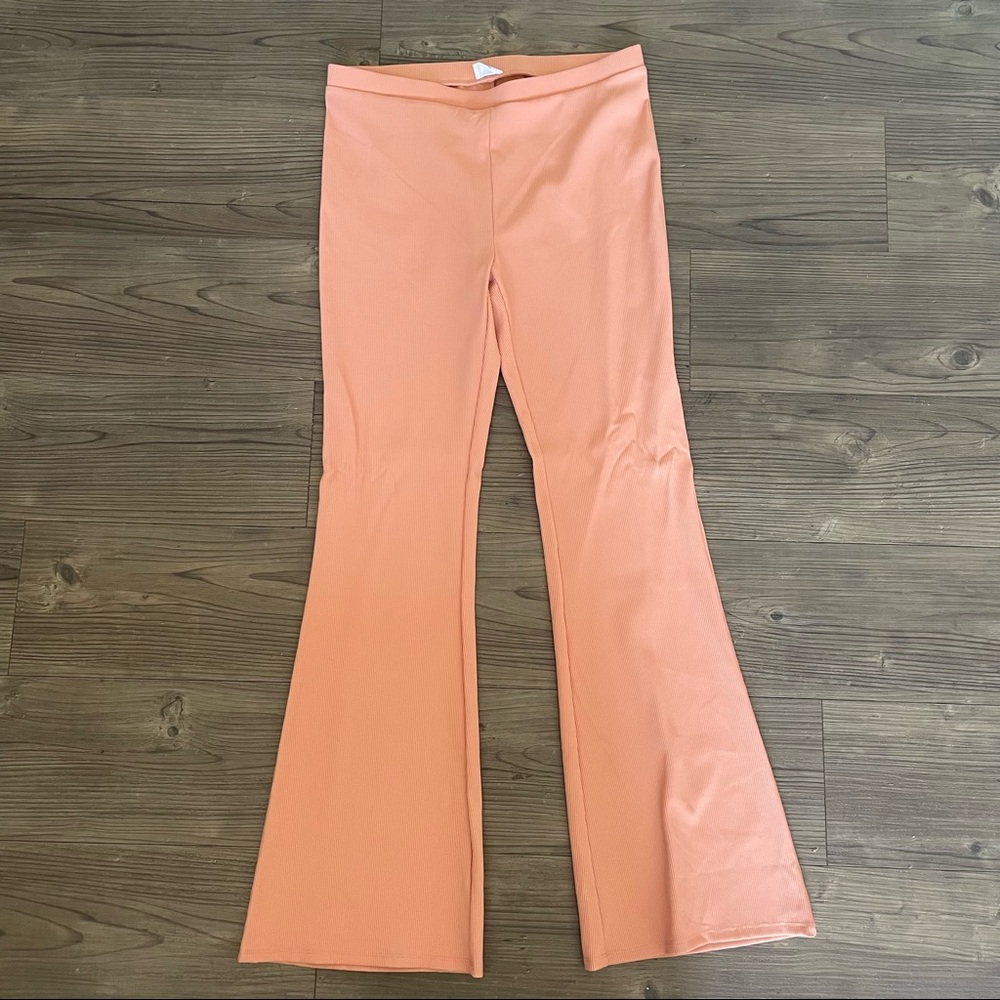 Ribbed Coral Flare Pants